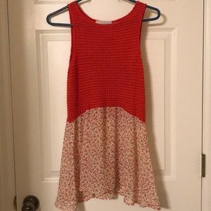 Pink crocheted long tank top